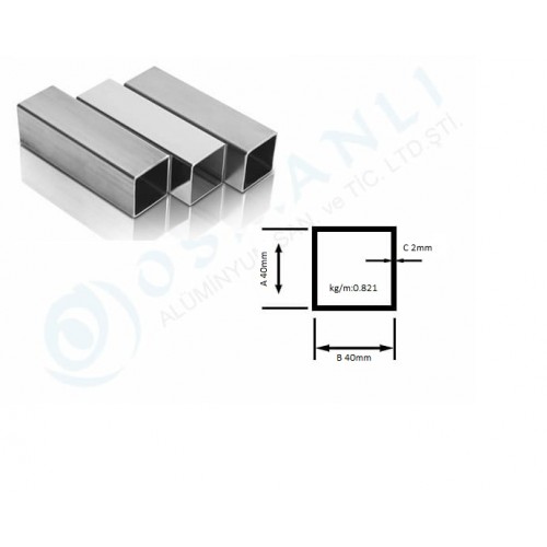 Alüminyum Kutu Profil 40mm X 40mm Et Kalınlık 2mm Alüminyum Kutu Profil 40mm X 40mm Et Kalınlık 2mm